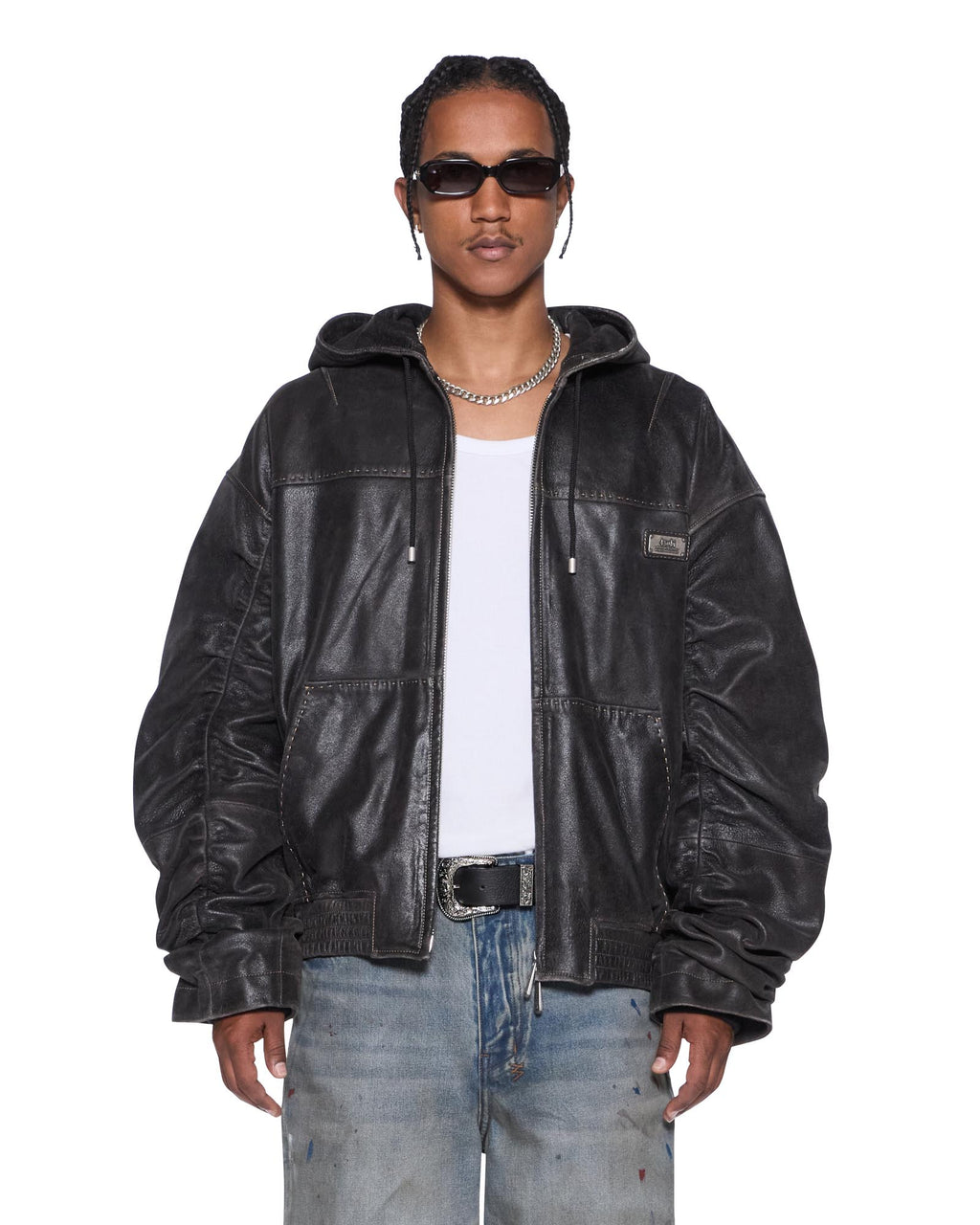 Mens Slouchy Leather Bomber Jacket Aged Brown Relaxed Jackets - Brown