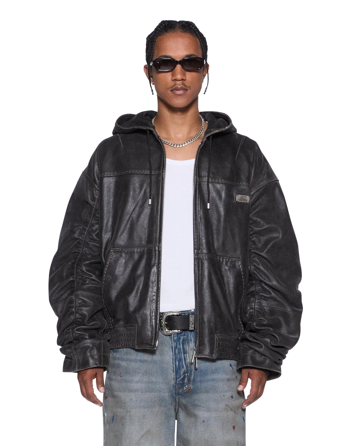 Mens Slouchy Leather Bomber Jacket Aged Brown Relaxed Jackets - Brown