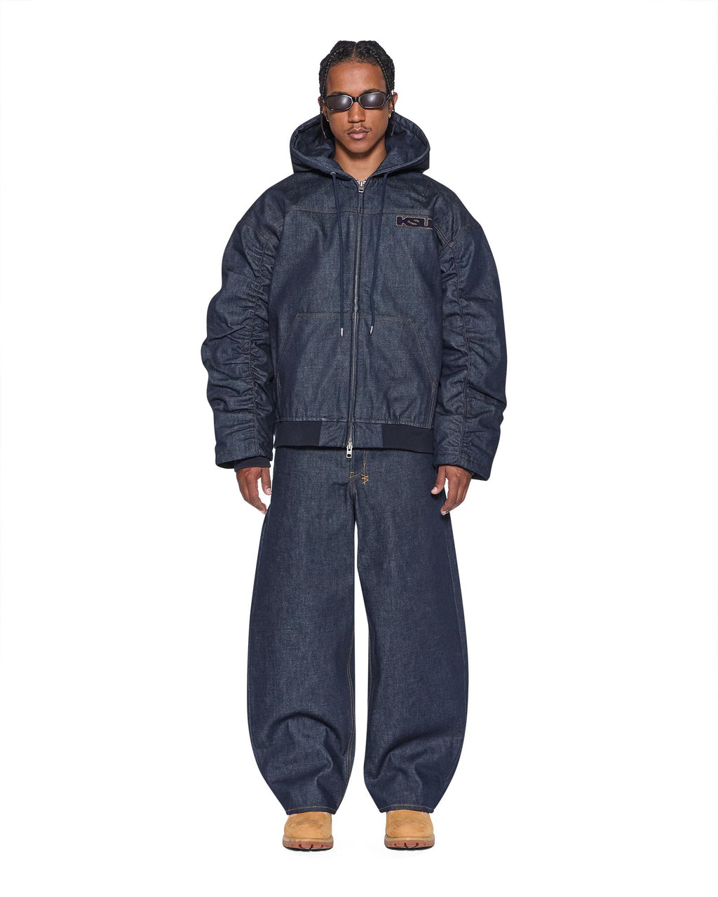 Mens Sott Slouchy Bomber Jacket Raw Relaxed Jackets - Denim