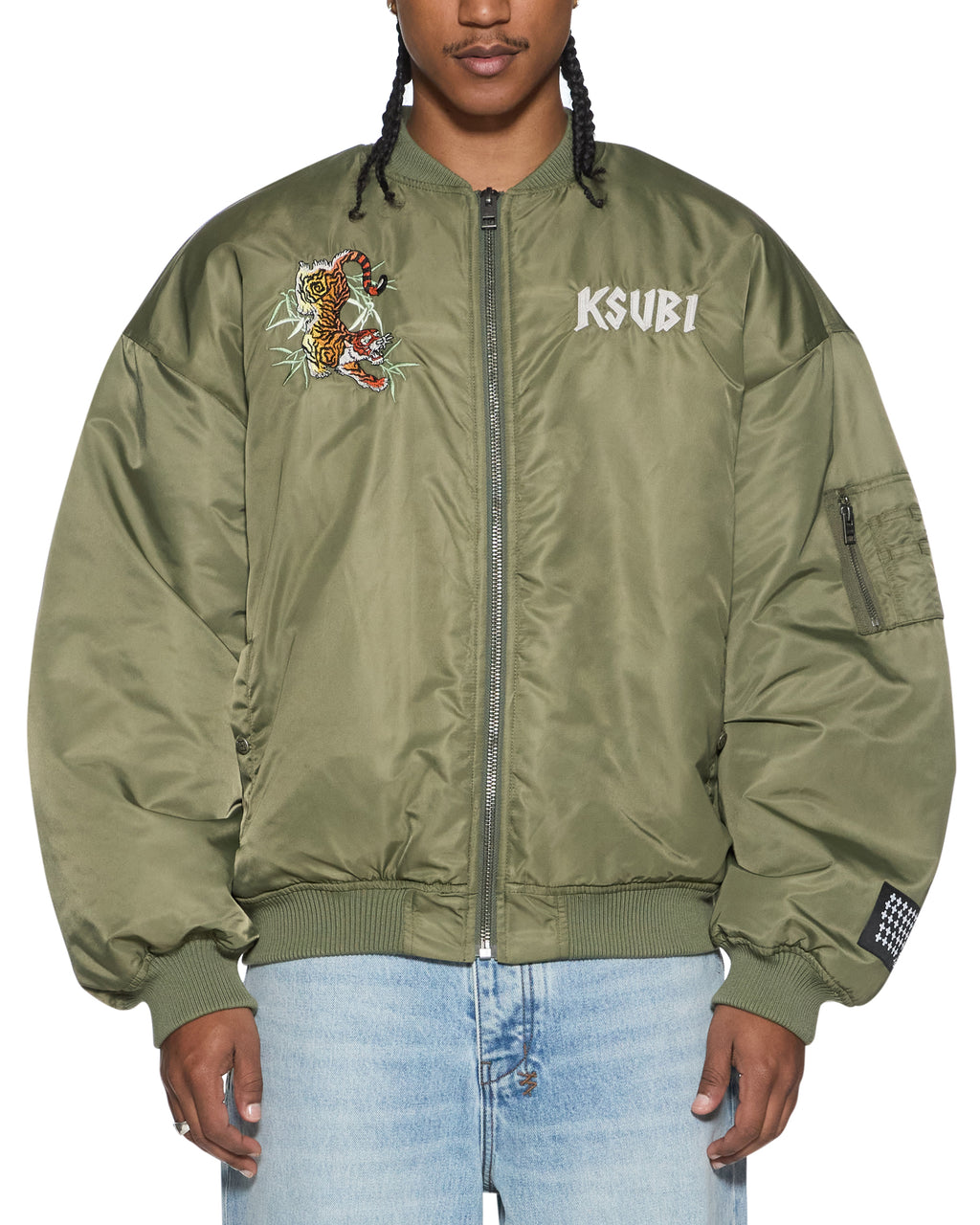Mens Stay Up 4eva Bomber Jacket Khaki Oversized Jackets - Khaki