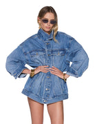 Womens Ksuper Trucker Frenchie Blue Oversized Jackets - Denim