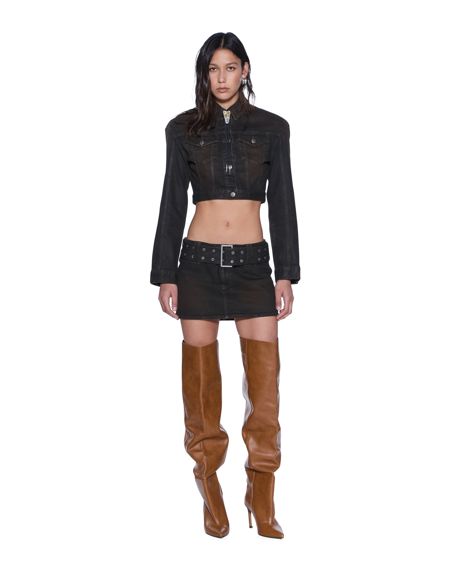 WOMENS  MICRO MINI SKIRT BELTED GREASED REGULAR SKIRTS