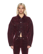 Womens Relaxed Trucker Jacket Merlot Relaxed Jackets - Burgundy