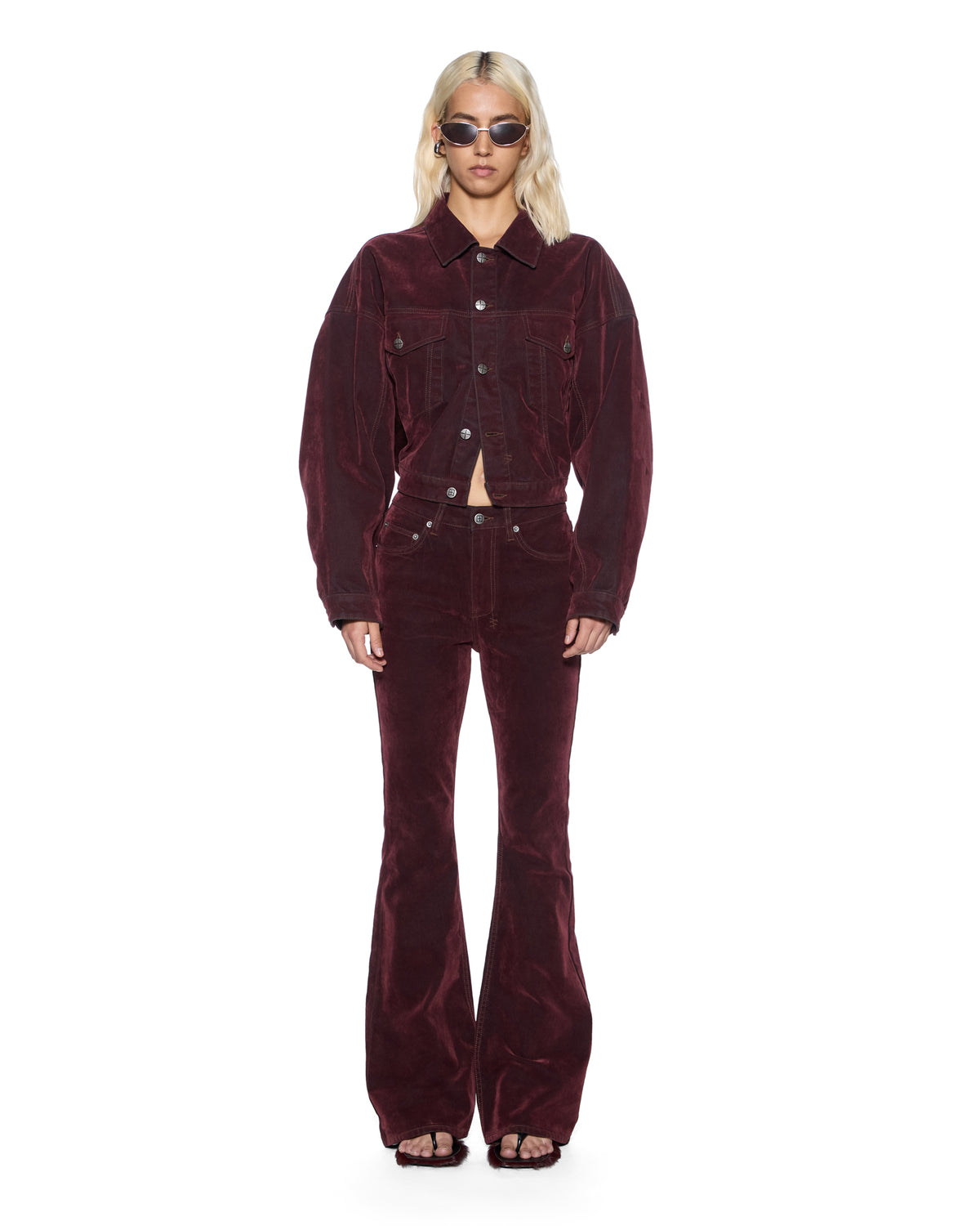 Womens Relaxed Trucker Jacket Merlot Relaxed Jackets - Burgundy