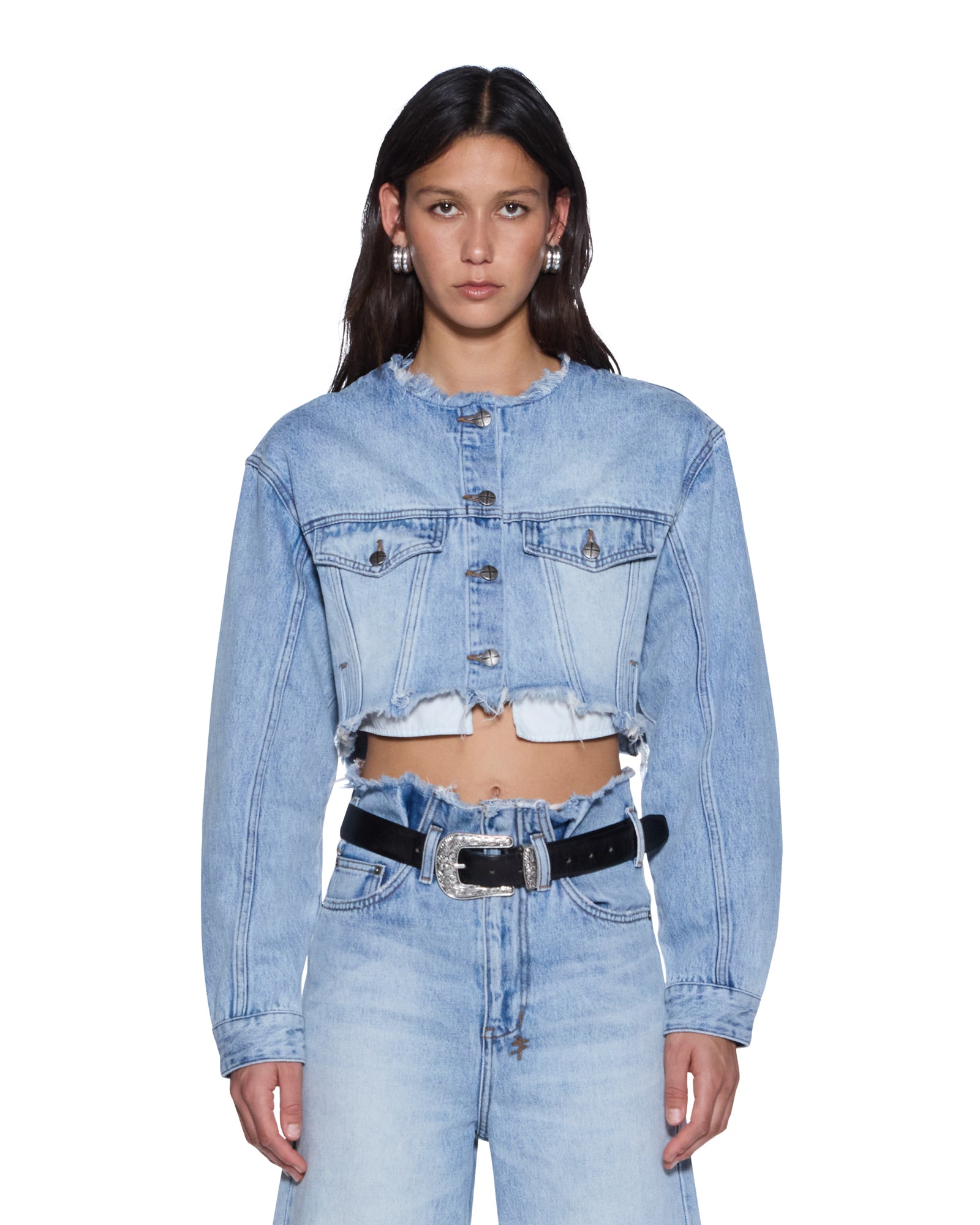 WOMENS  TORN OFF CROP TRUCKER VAPOUR OVERSIZED JACKETS