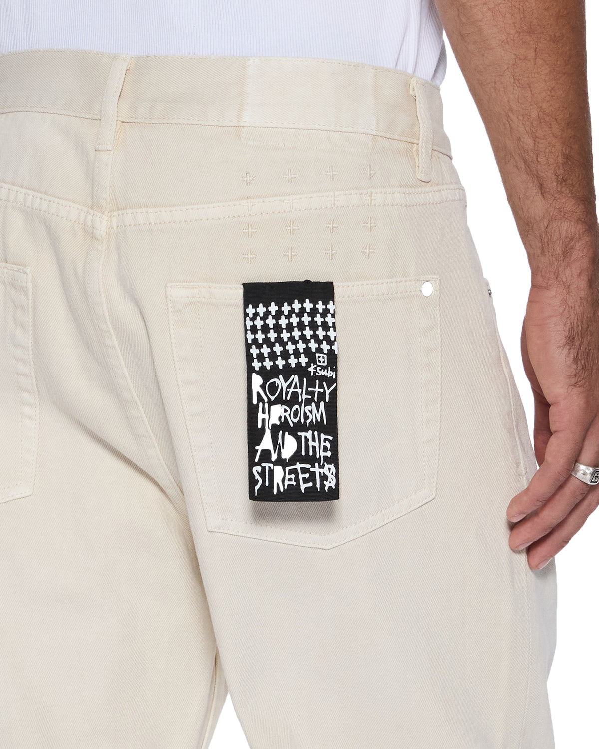 Mens Anti K Ivory Relaxed Denim Jeans - Beige