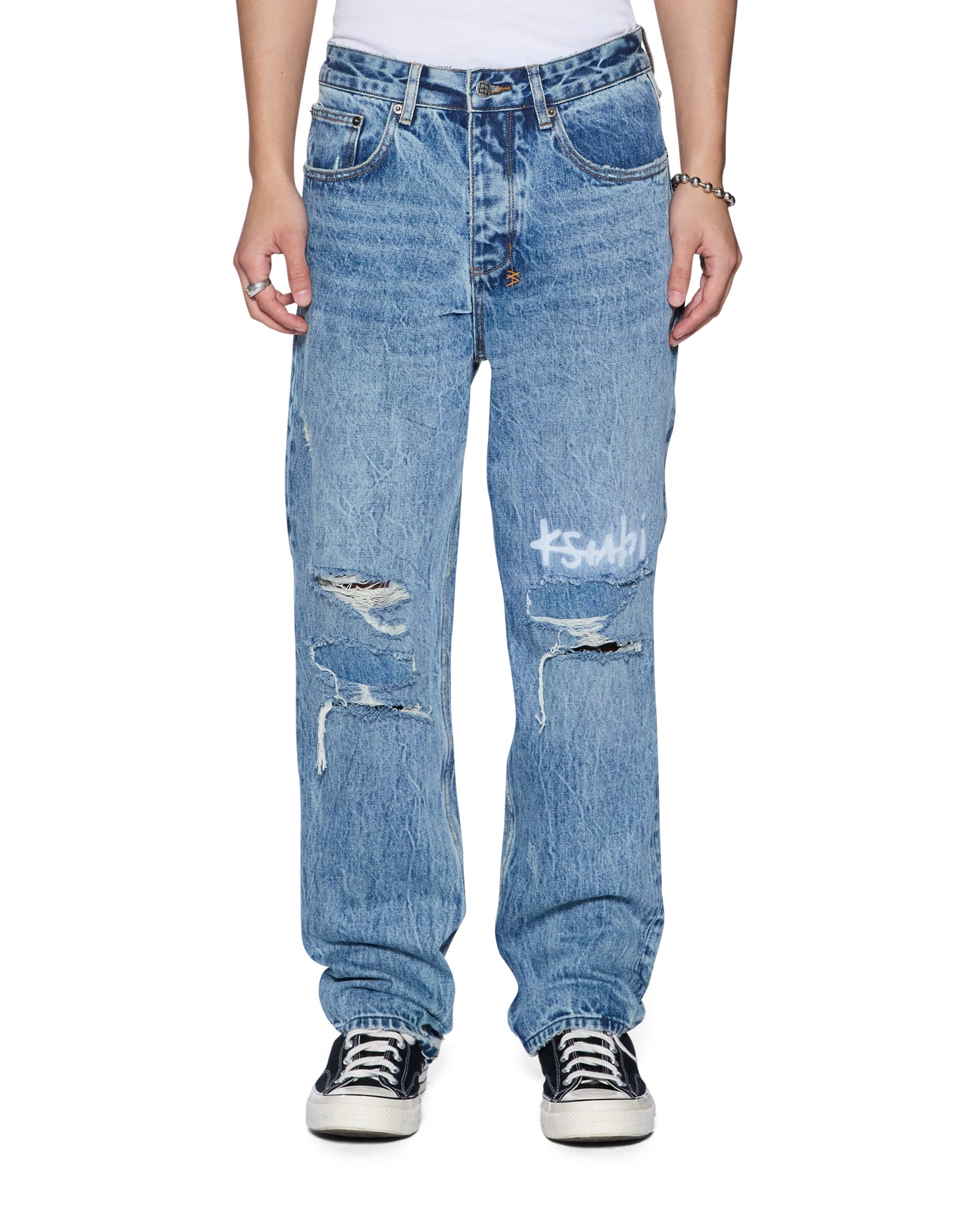 Mens Anti K Public Blue Trashed 1999 Relaxed Denim Jeans | Ksubi ++