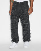 Mens Anti K Shredded Black Relaxed Denim Jeans - Black