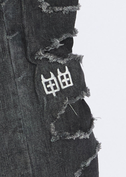 Mens Anti K Shredded Black Relaxed Denim Jeans - Black