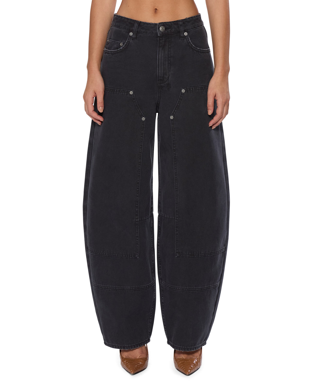 WOMENS BARREL JEAN CARPENTER BLACK DENIM JEANS