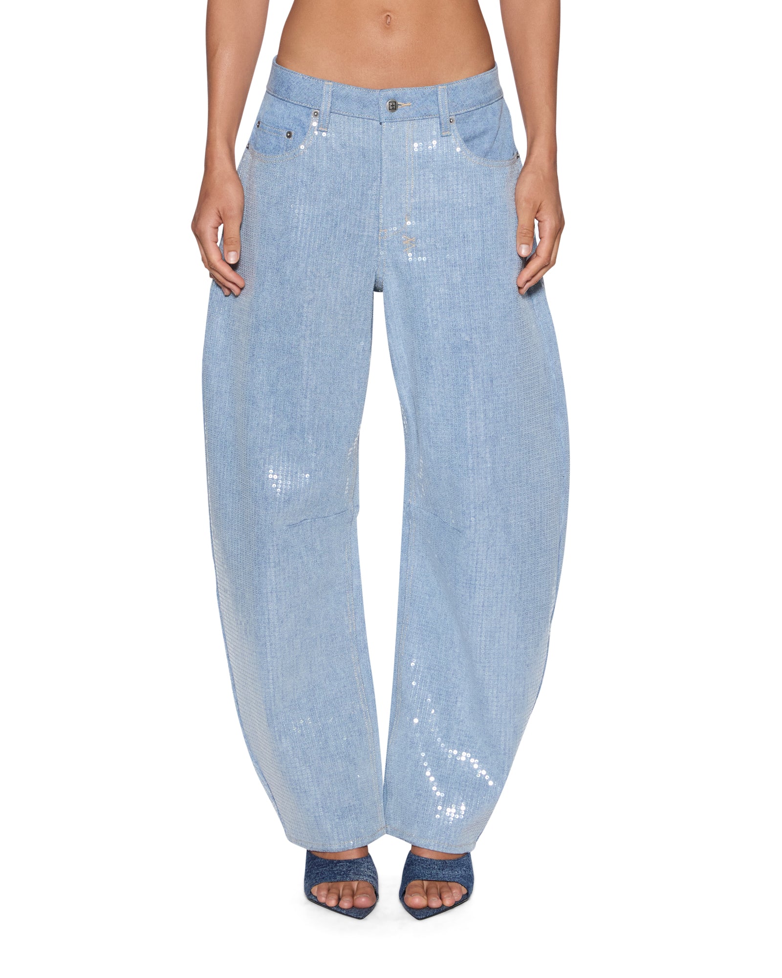 Womens Barrel Jean Sequin Spirit Spark Barrel Leg Denim Jeans