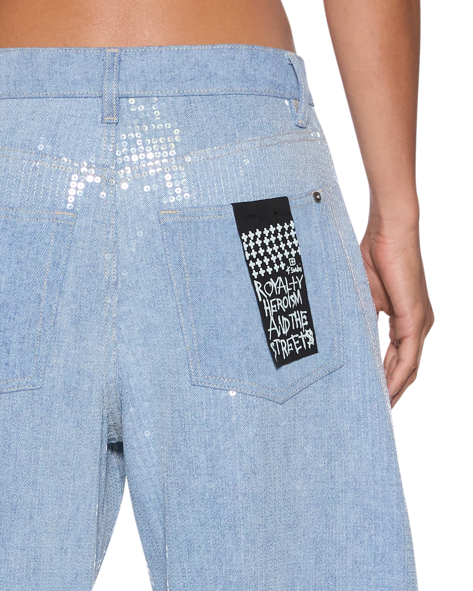 Womens Barrel Jean Sequin Spirit Spark Barrel Leg Denim Jeans