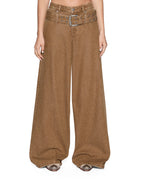 Womens Lax Jean Belted Rider Brown Oversized Denim Jeans - Brown