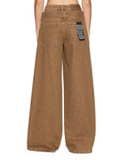 Womens Lax Jean Belted Rider Brown Oversized Denim Jeans - Brown