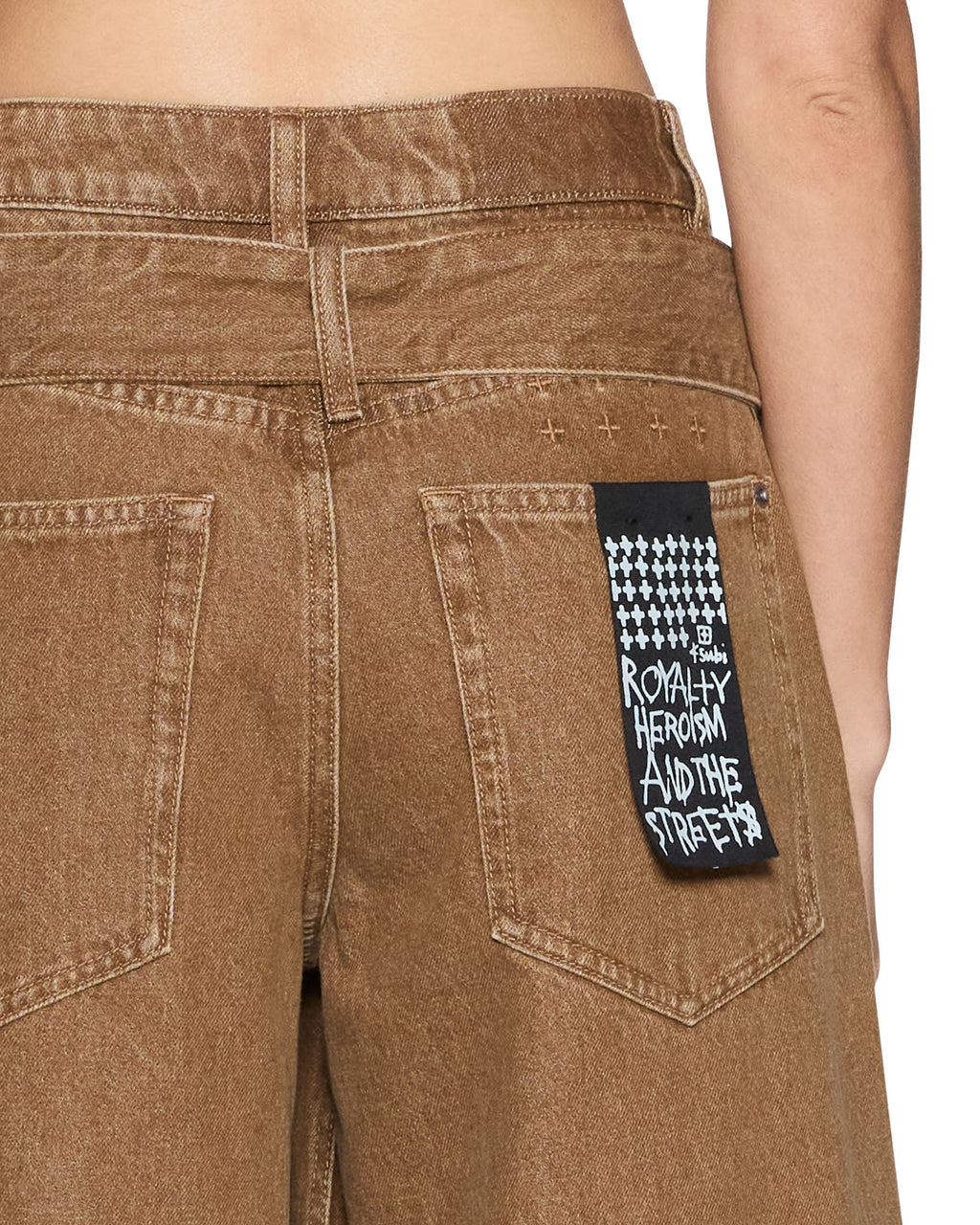 Womens Lax Jean Belted Rider Brown Oversized Denim Jeans - Brown