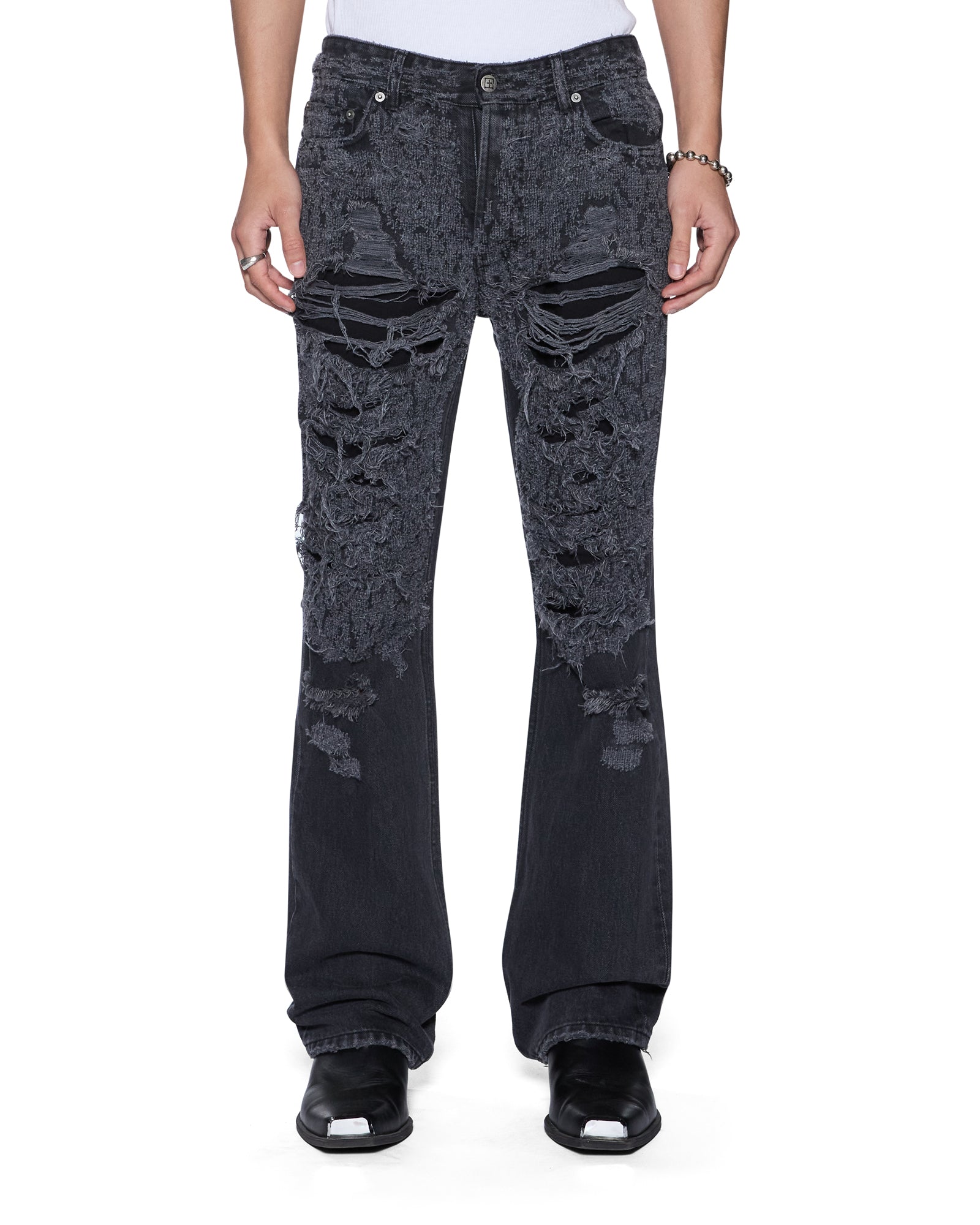 Mens Bronko Asher Black Trashed Bootcut Denim Jeans | Ksubi ++
