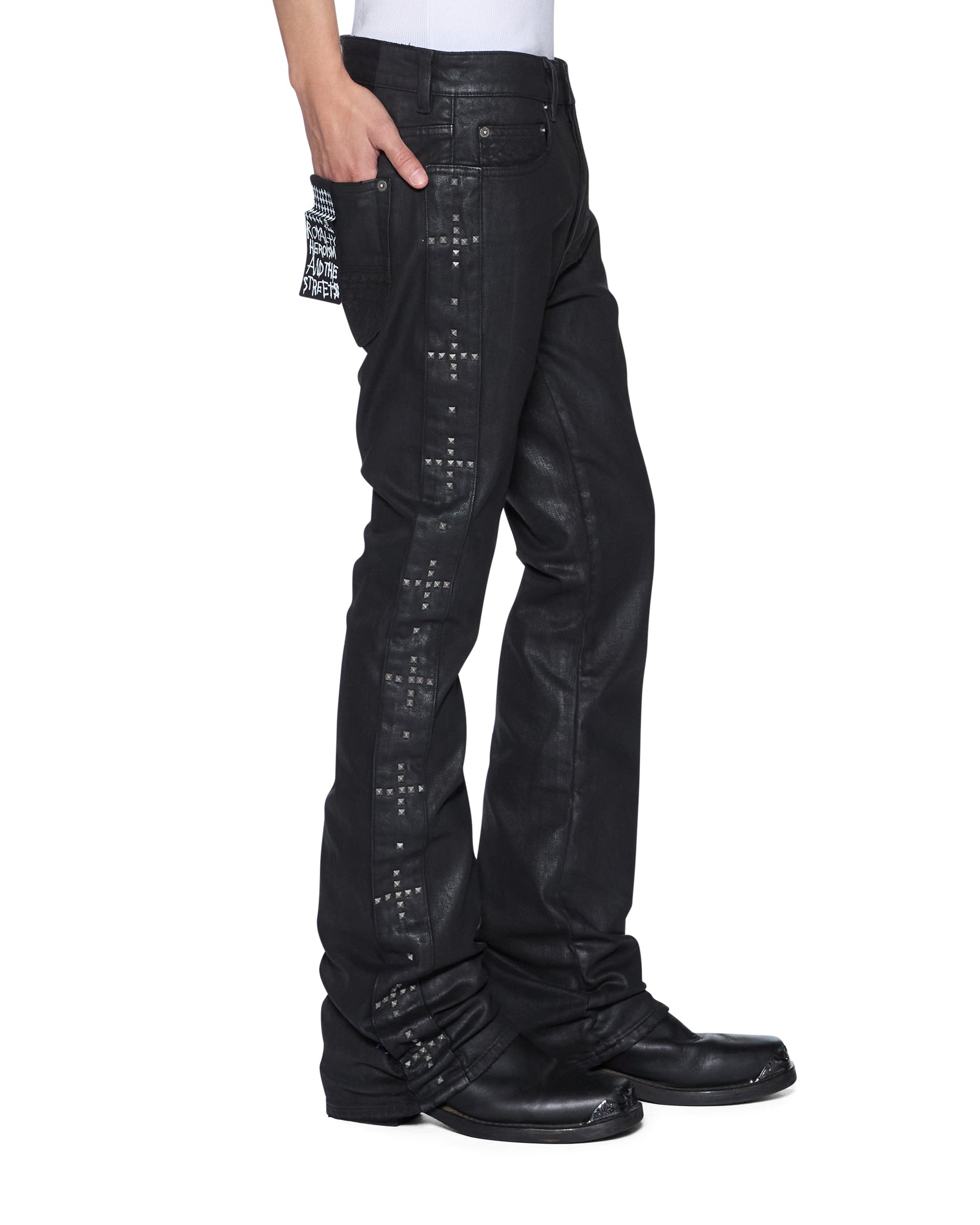 Mens Bronko Backstage Black Studded Bootcut Denim Jeans | Ksubi ++