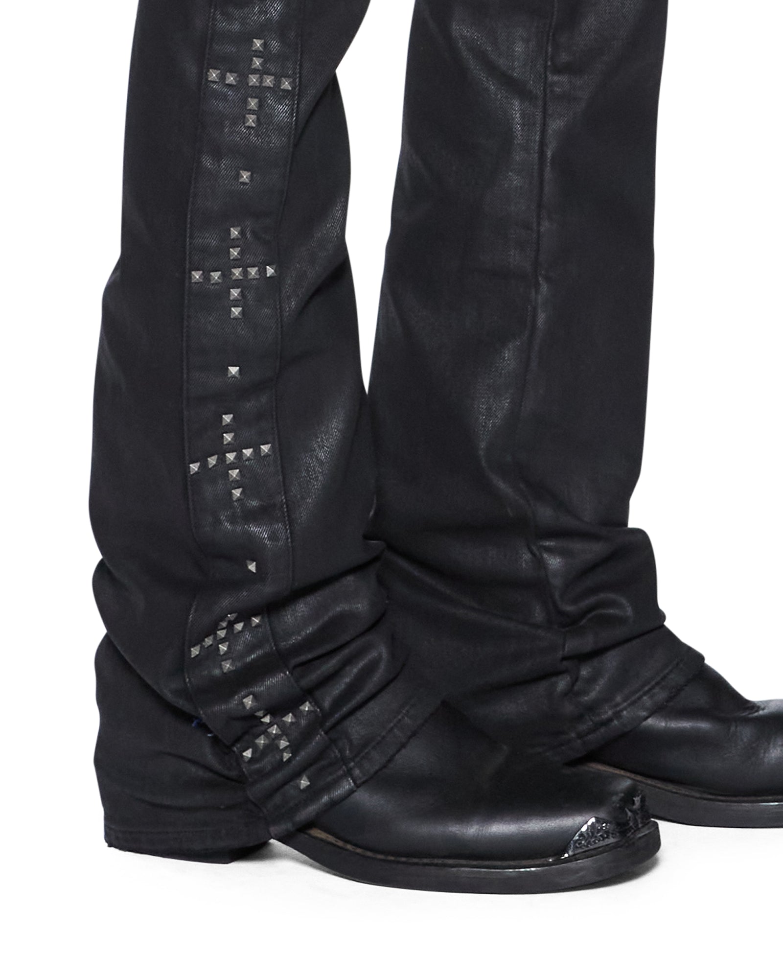 Mens Bronko Backstage Black Studded Bootcut Denim Jeans | Ksubi ++
