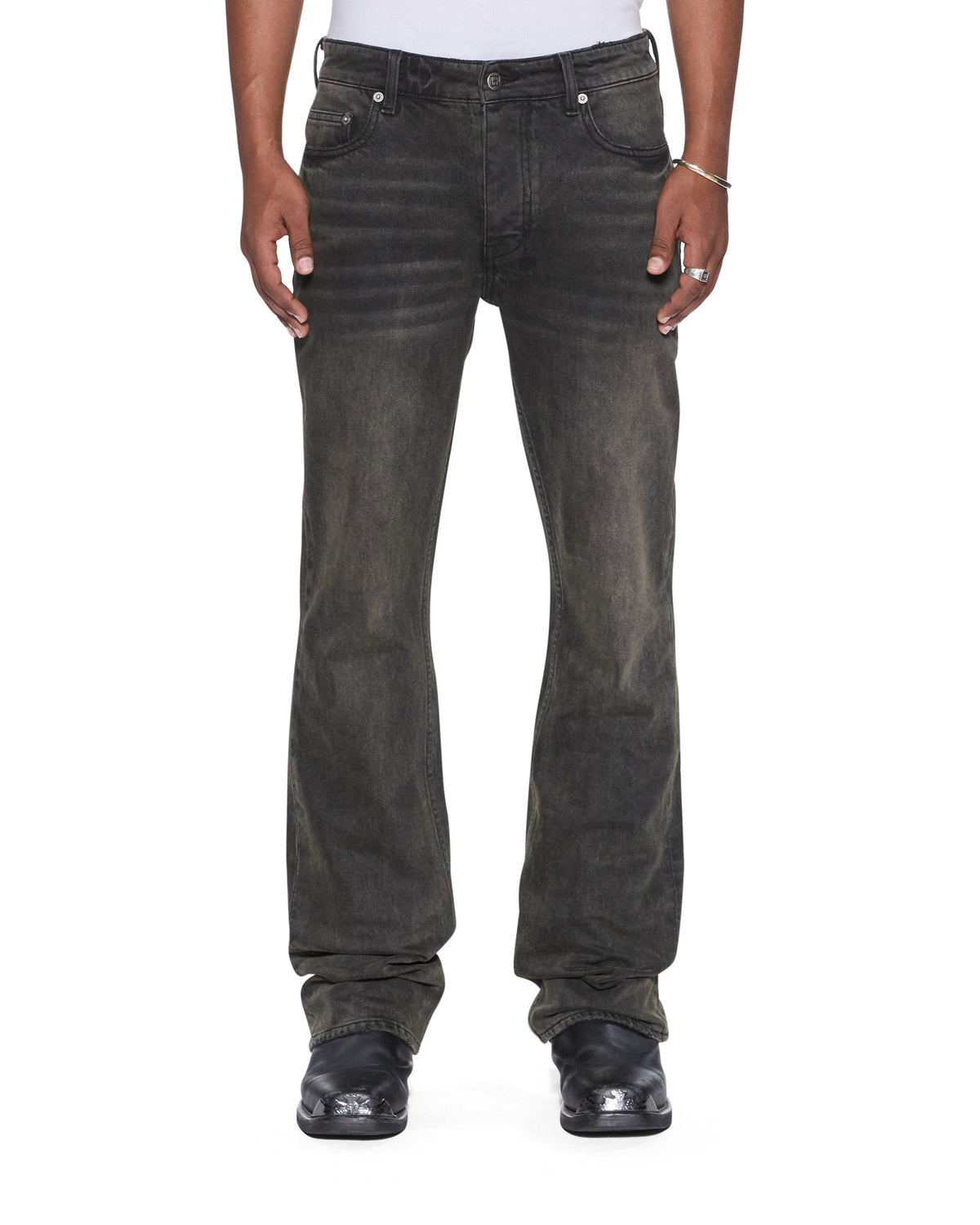 Mens Bronko Graphite Bootcut Denim Jeans - Grey
