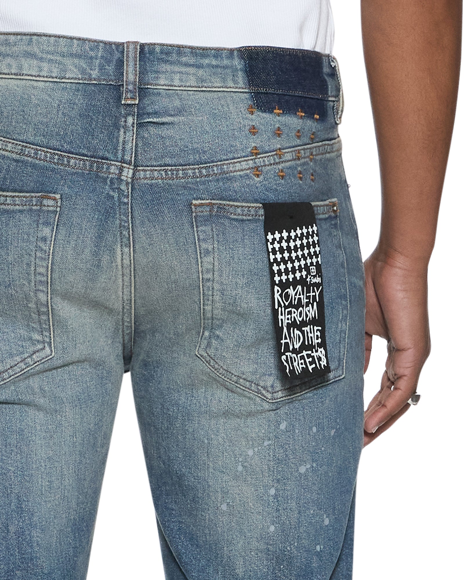 Mens Bronko Hendrix Blue Repair Bootcut Denim Jeans | Ksubi ++