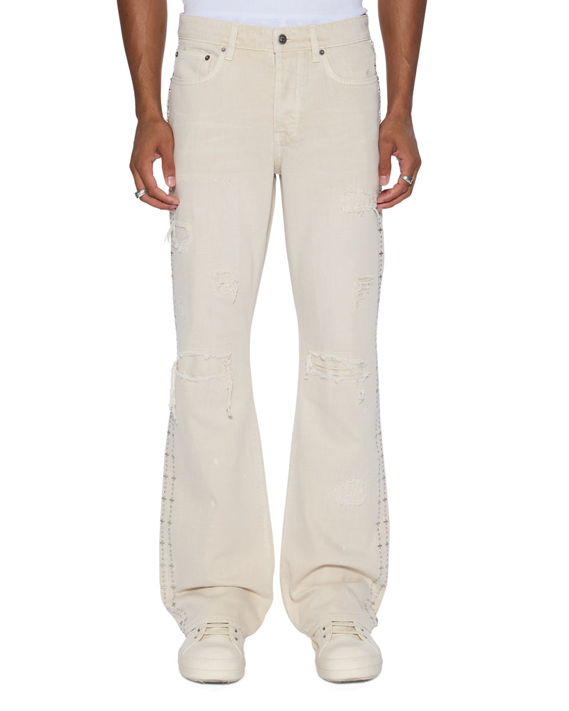 Mens Bronko Ivory Trashed Bootcut Denim Jeans | Ksubi ++