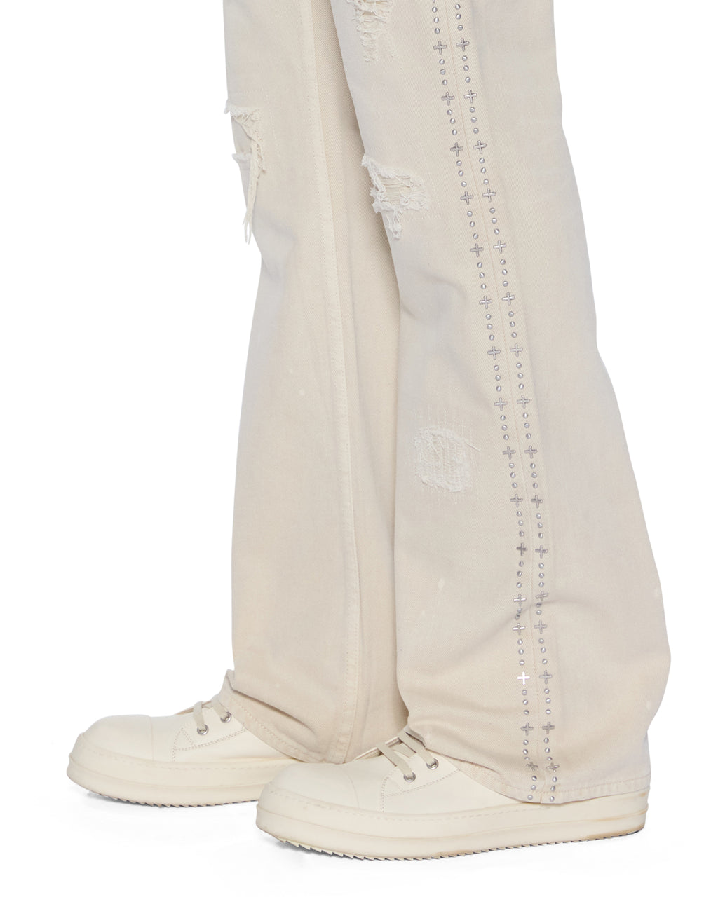 Mens Bronko Ivory Trashed Bootcut Denim Jeans - Beige