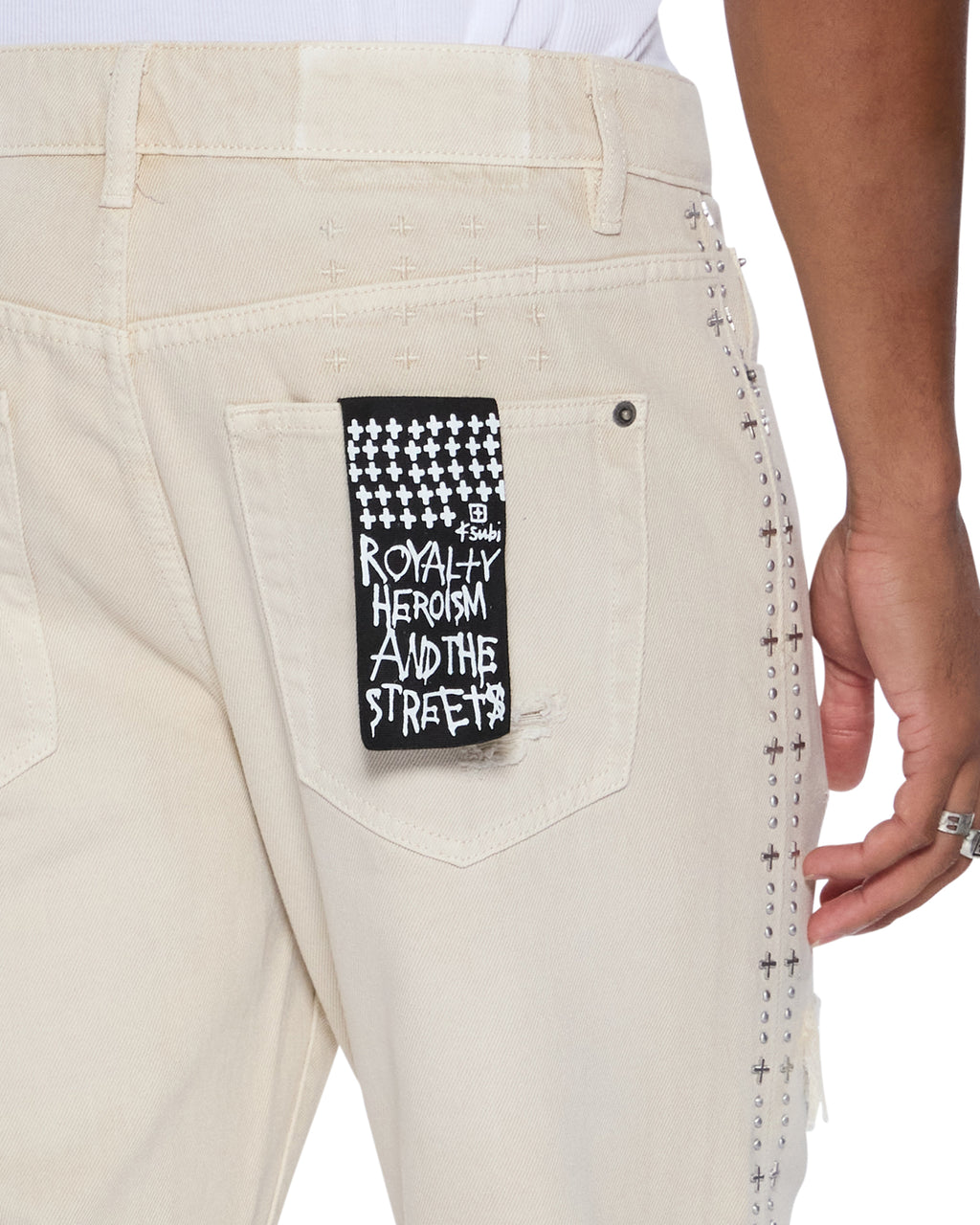 Mens Bronko Ivory Trashed Bootcut Denim Jeans - Beige
