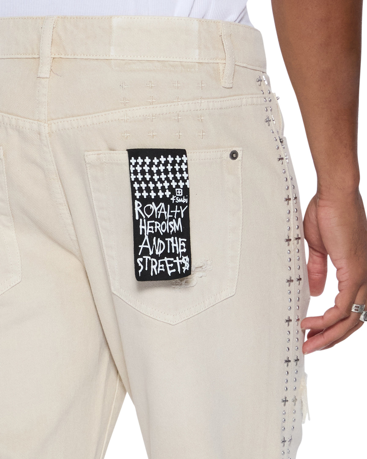 Mens Bronko Ivory Trashed Bootcut Denim Jeans - Beige