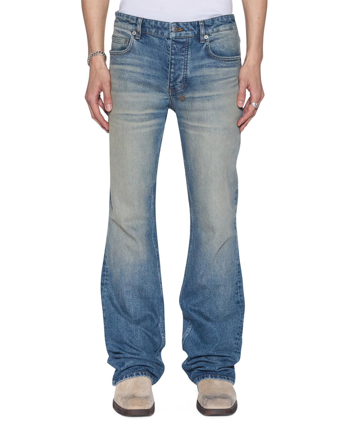 Mens Bronko Portland Blue Bootcut Denim Jeans - Denim