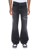 Mens Bronko Roadhouse Black Patched Bootcut Denim Jeans - Black