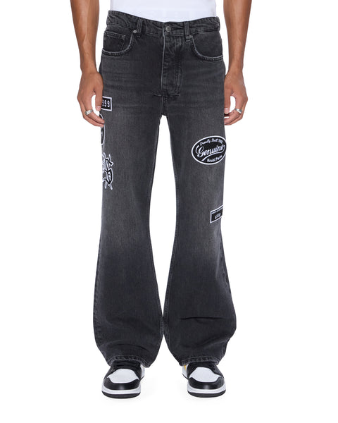 Mens Bronko Roadhouse Black Patched Bootcut Denim Jeans | Ksubi ++
