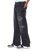 Mens Bronko Roadhouse Black Patched Bootcut Denim Jeans - Black