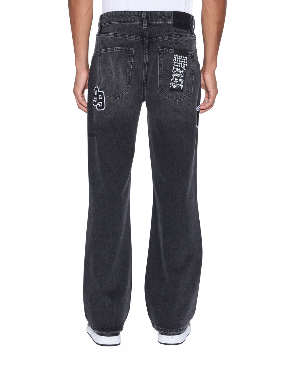Mens Bronko Roadhouse Black Patched Bootcut Denim Jeans - Black