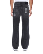 Mens Bronko Roadhouse Black Patched Bootcut Denim Jeans - Black