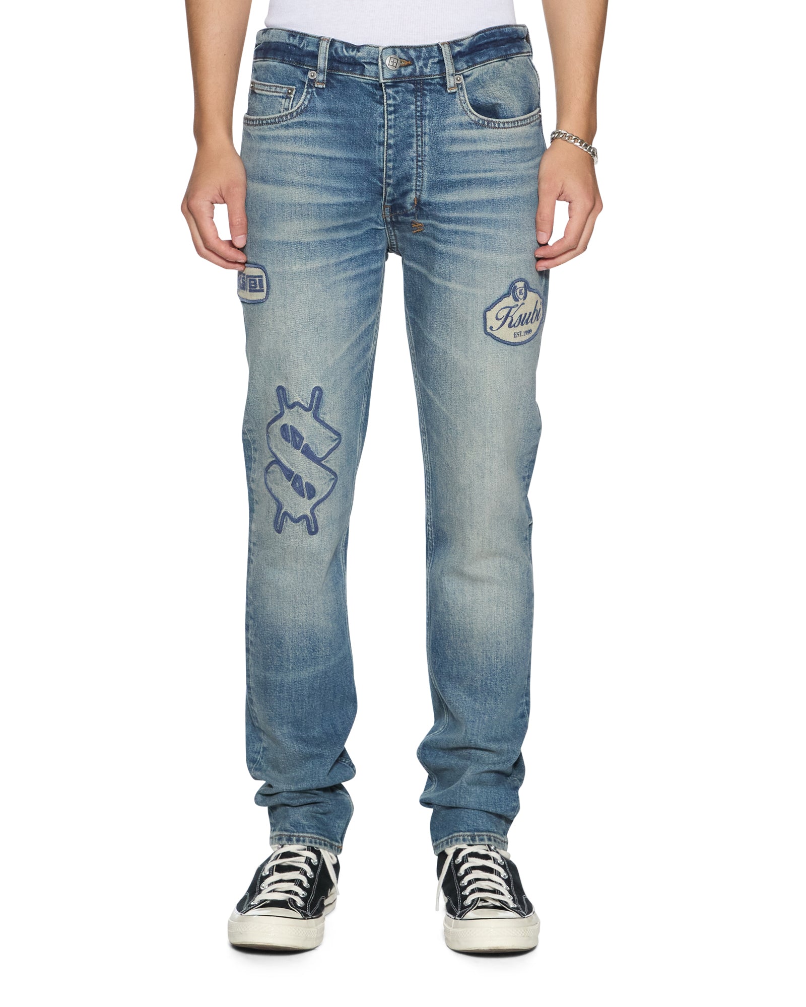 Mens Chitch Hendrix Blue Repair Slim Denim Jeans | Ksubi ++