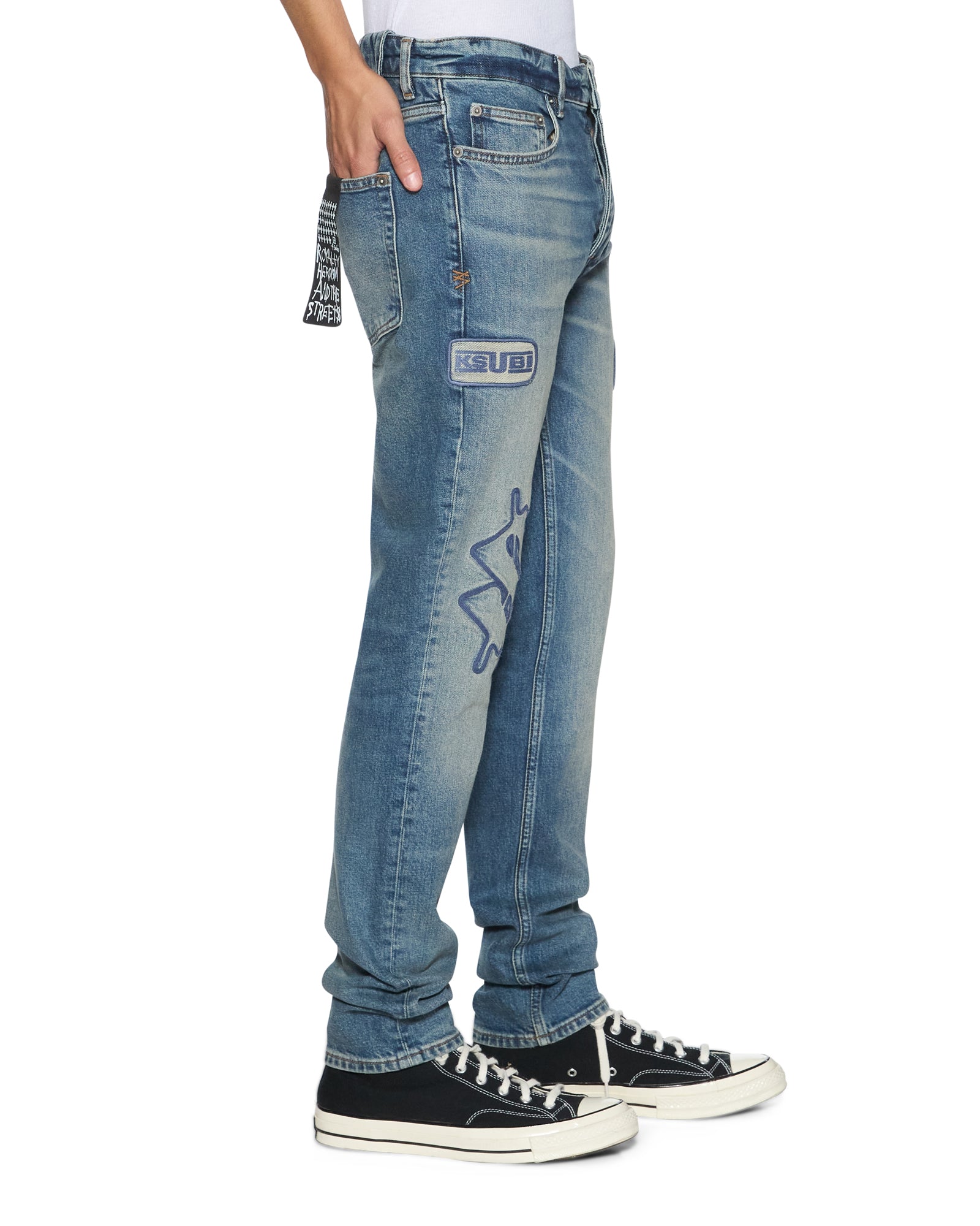 Mens Chitch Hendrix Blue Repair Slim Denim Jeans | Ksubi ++