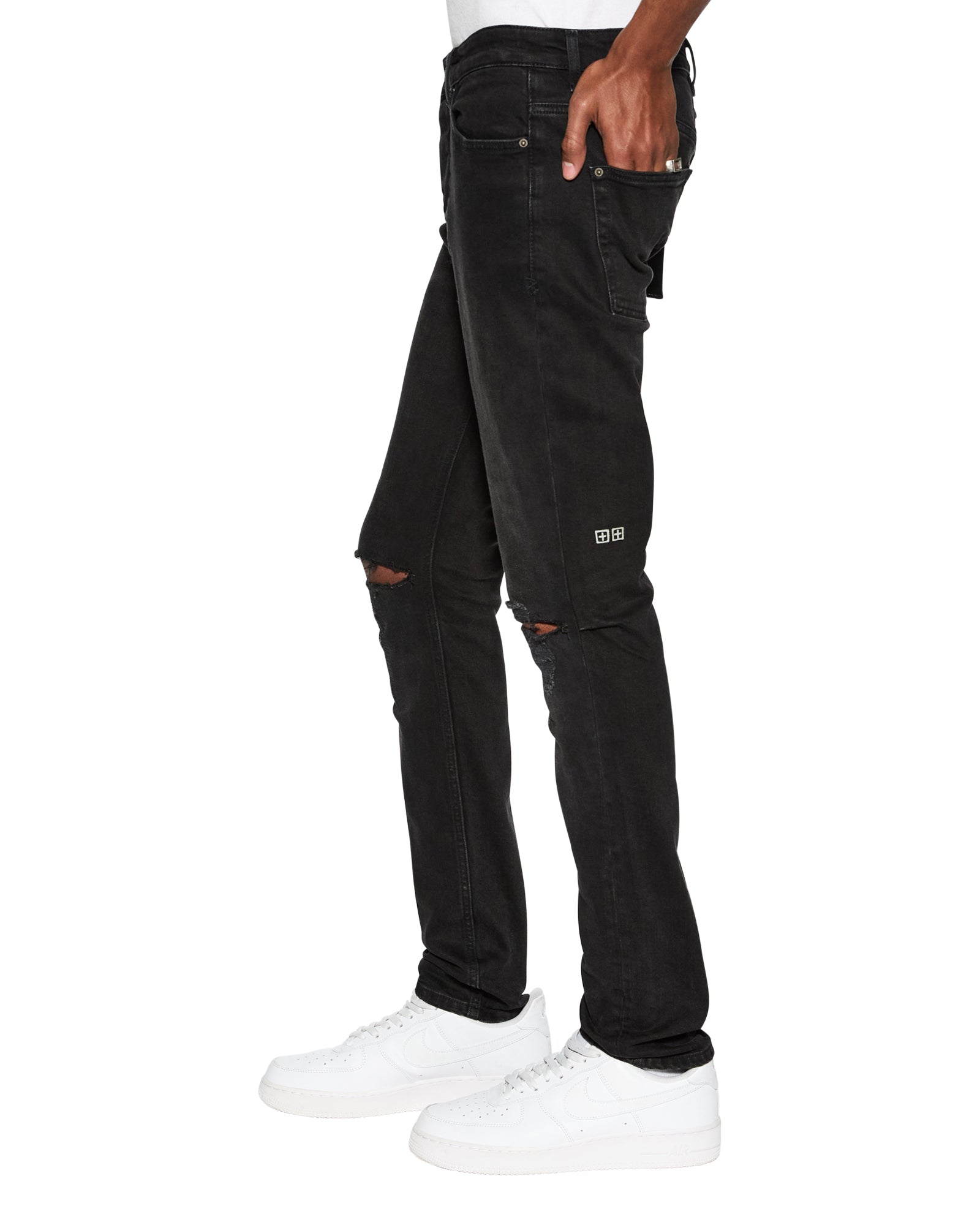 Knee Cut Black Jeans Damage Mens Black Knee Ripped Flared Denim