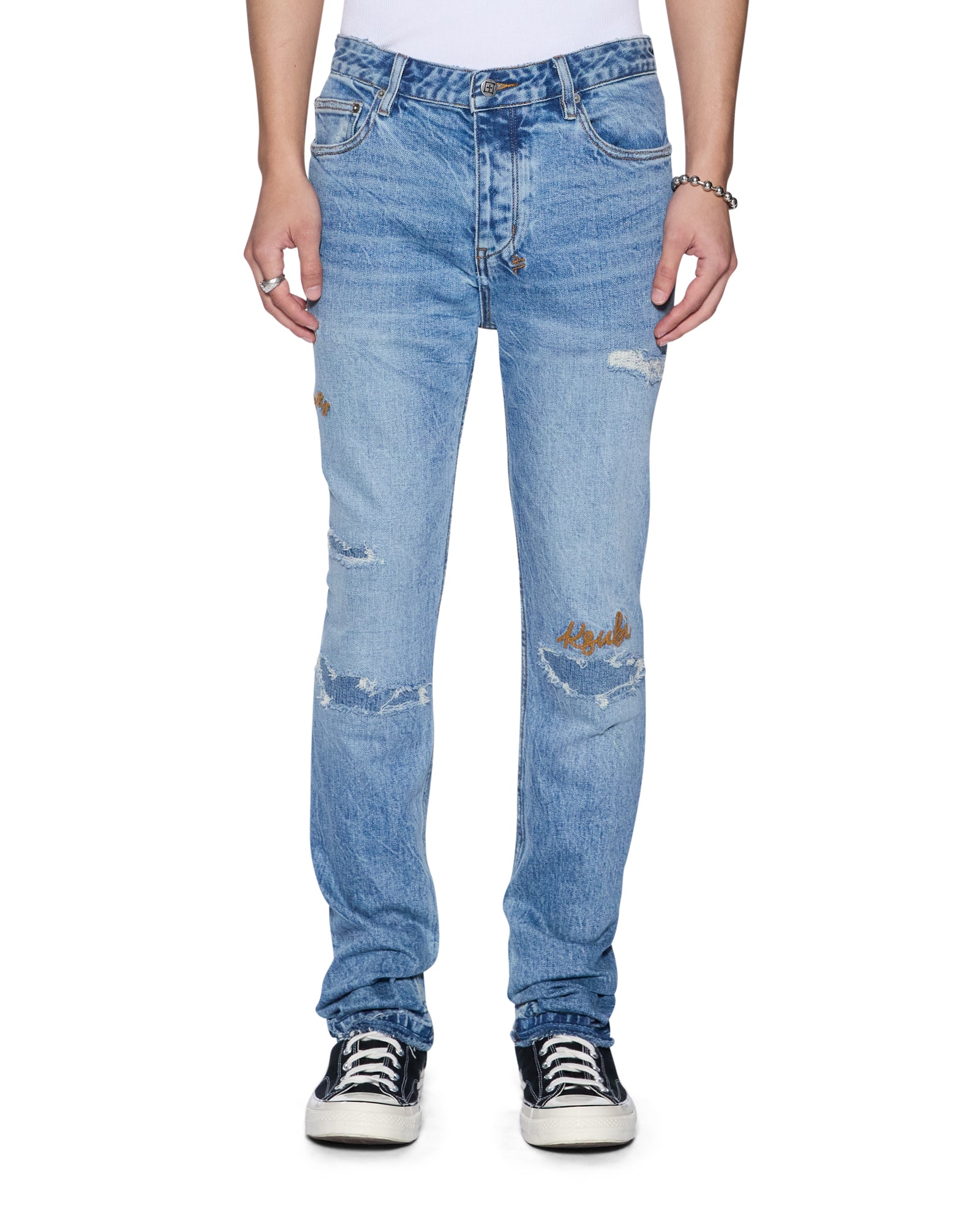 Mens Chitch Public Blue Repair Skribed Slim Denim Jeans | Ksubi ++
