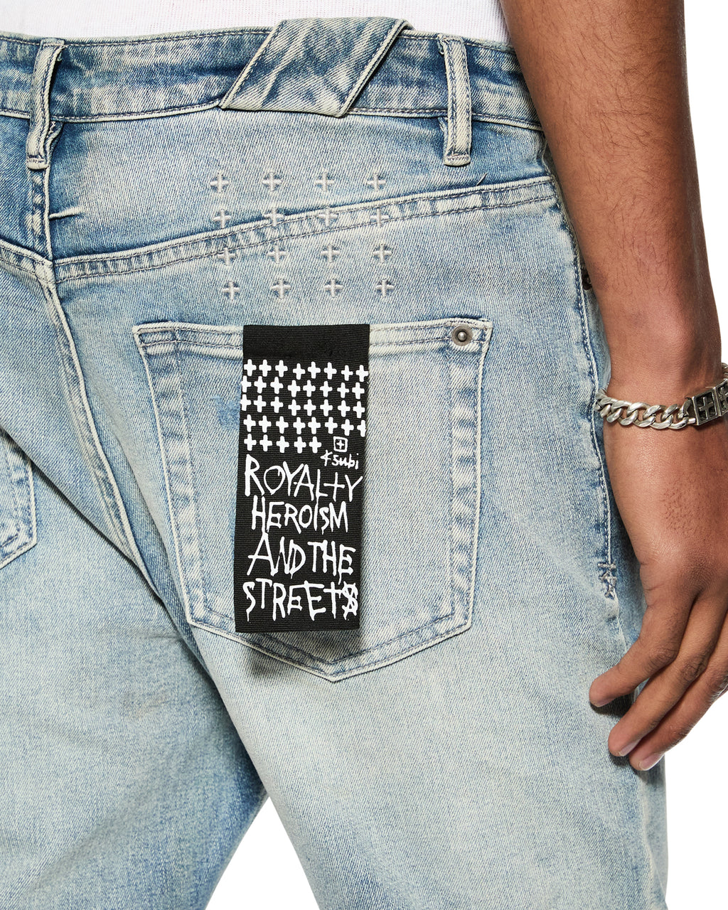 MENS CHITCH PUNK BLUE THRASHED DENIM JEANS