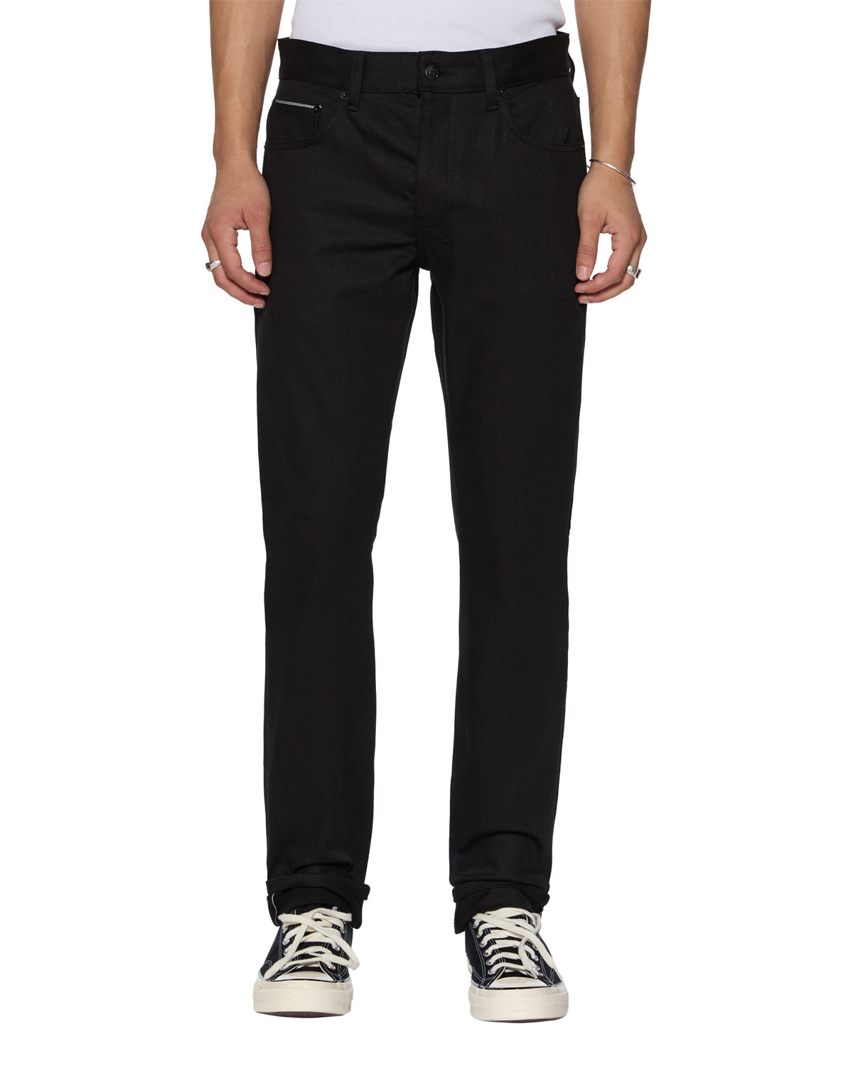 Mens Chitch Selvedge Raw Black Slim Denim Jeans - Black