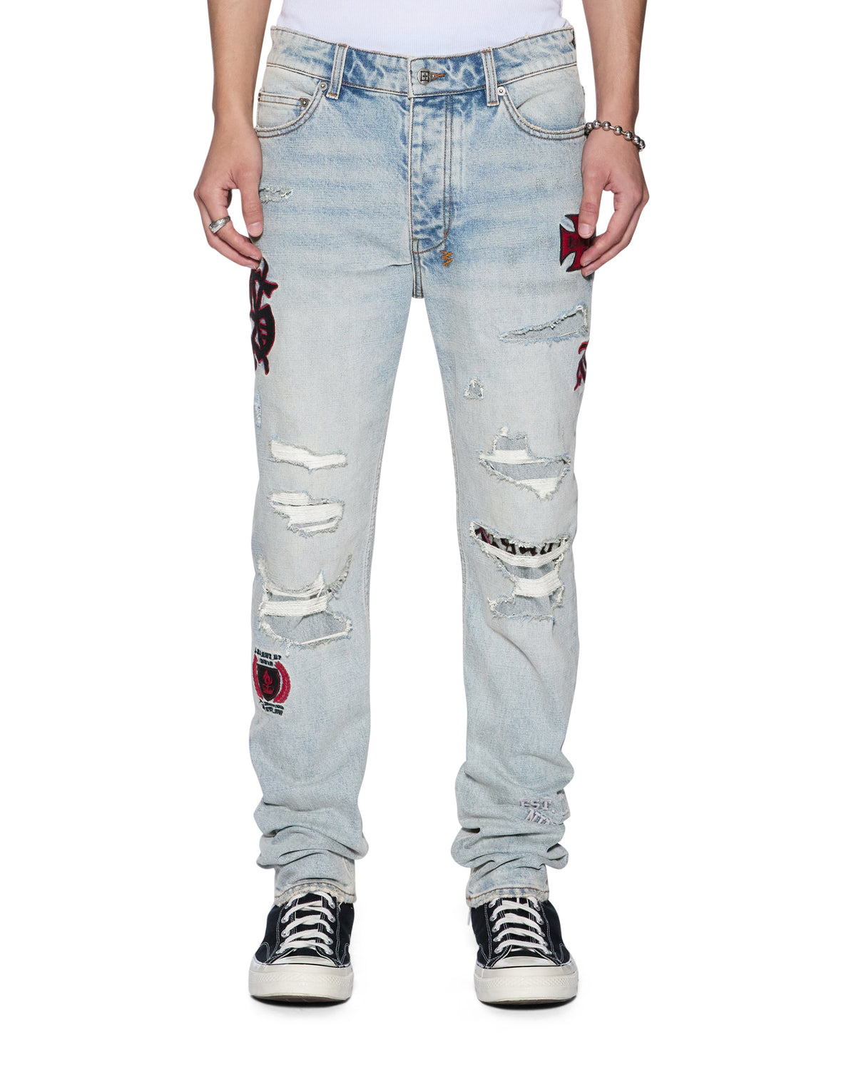 Mens Chitch Seattle Blue Repair Slim Denim Jeans - Denim