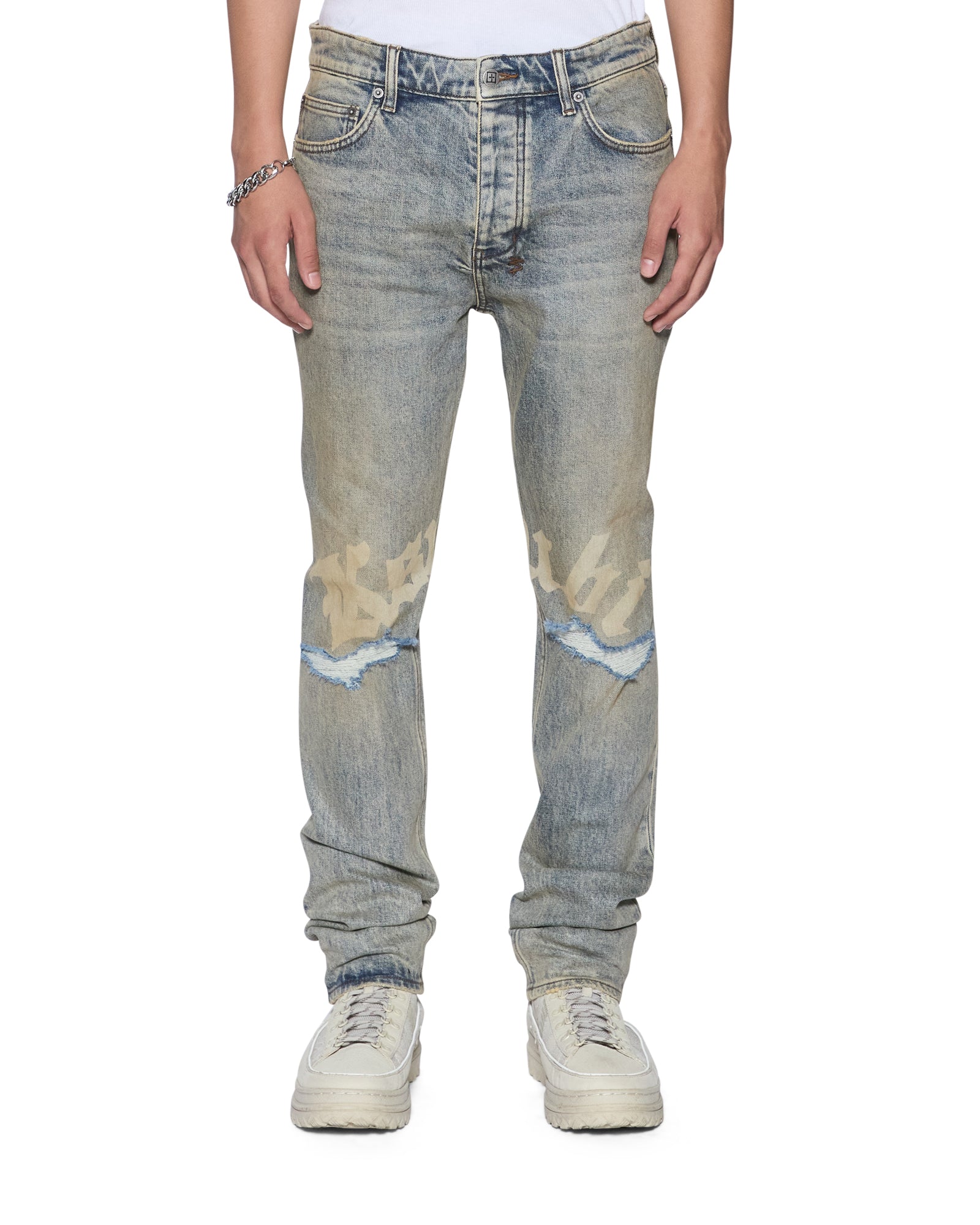 Mens Chitch Stature Blue Trashed Idols Slim Denim Jeans | Ksubi ++