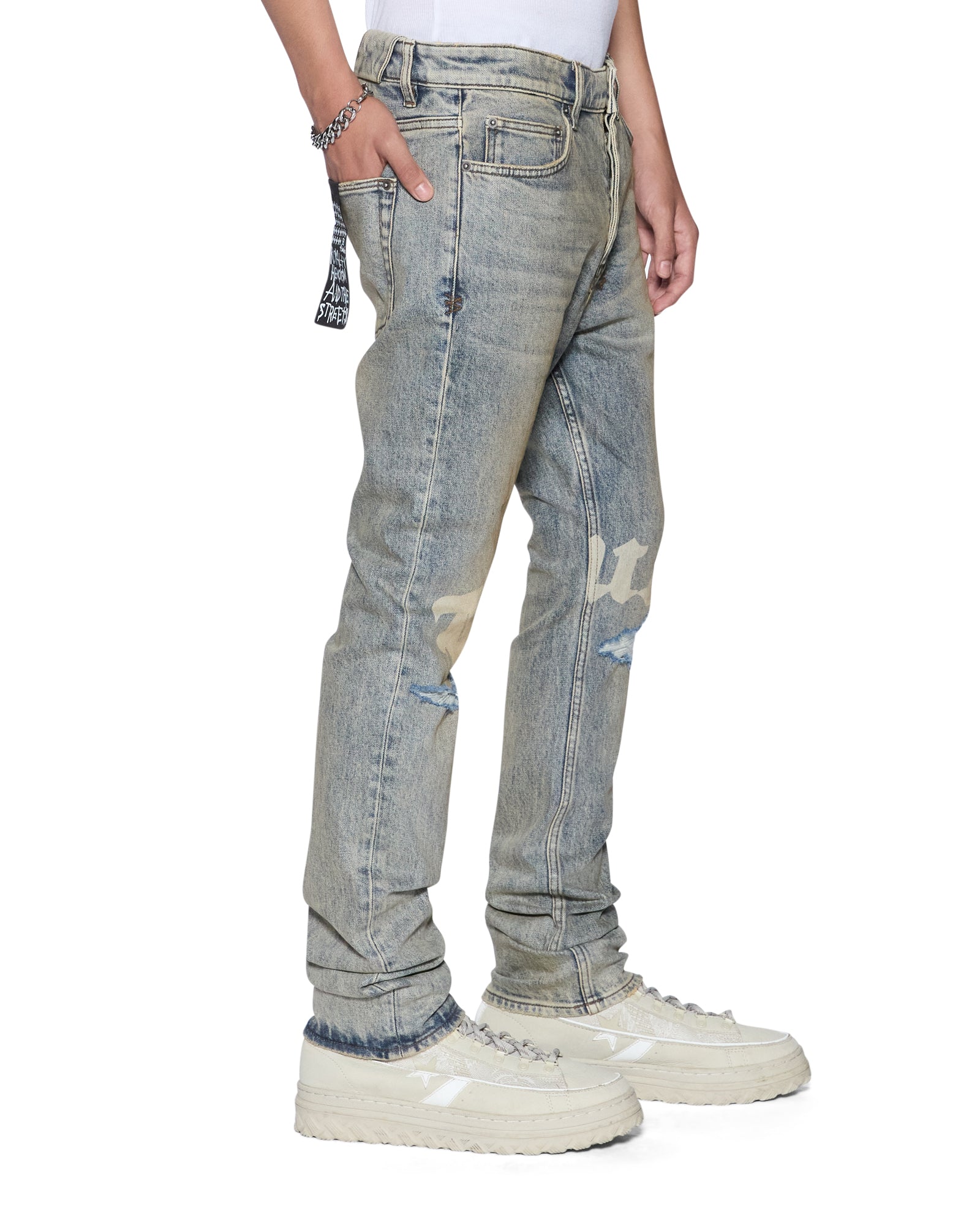 Mens Chitch Stature Blue Trashed Idols Slim Denim Jeans | Ksubi ++