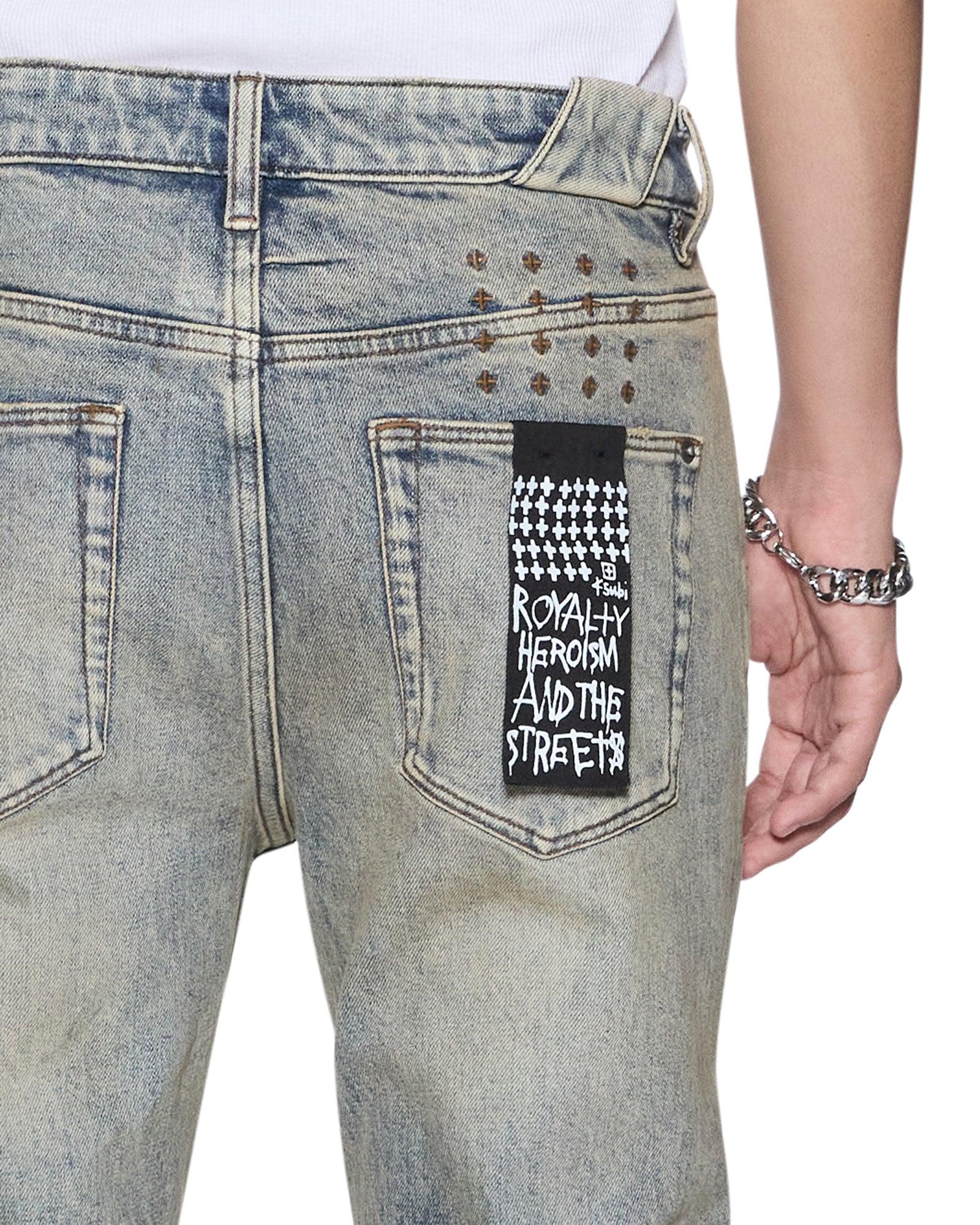 Mens Chitch Stature Blue Trashed Idols Slim Denim Jeans | Ksubi ++