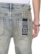 MENS CHITCH STATURE BLUE TRASHED IDOLS DENIM JEANS