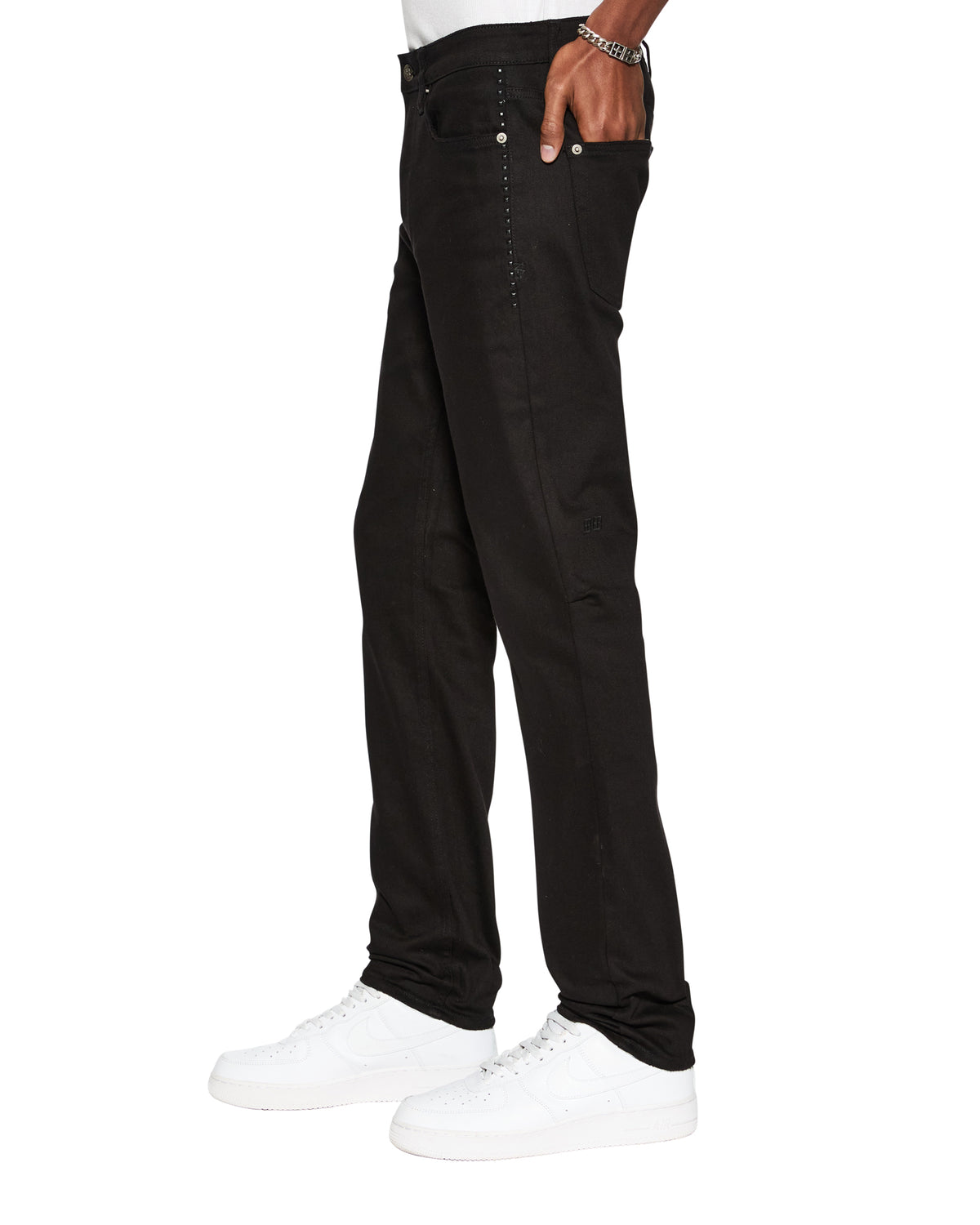 Mens Chitch Ace Black Metal Slim Denim Jeans - Black