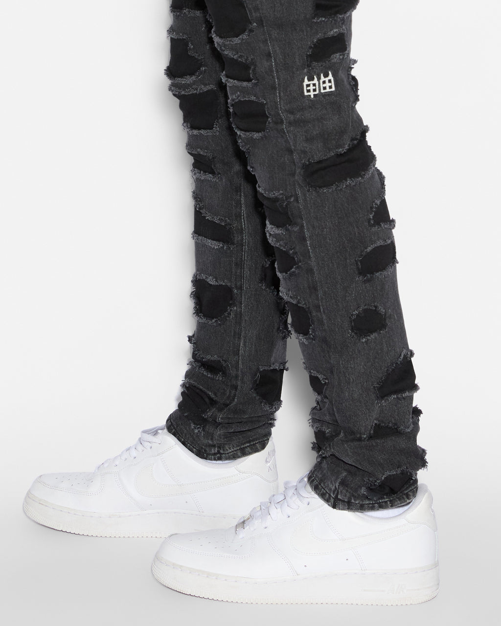 Mens Chitch Shredded Black Slim Denim Jeans - Black