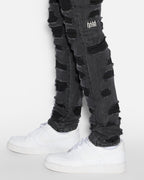Mens Chitch Shredded Black Slim Denim Jeans - Black
