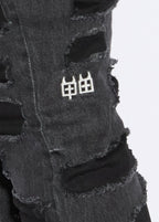 Mens Chitch Shredded Black Slim Denim Jeans - Black