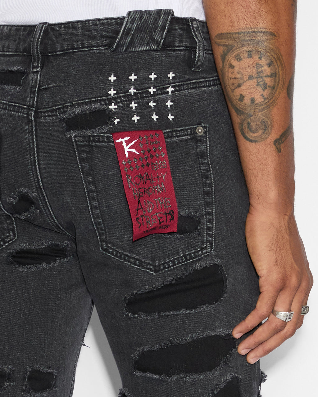 Mens Chitch Shredded Black Slim Denim Jeans - Black